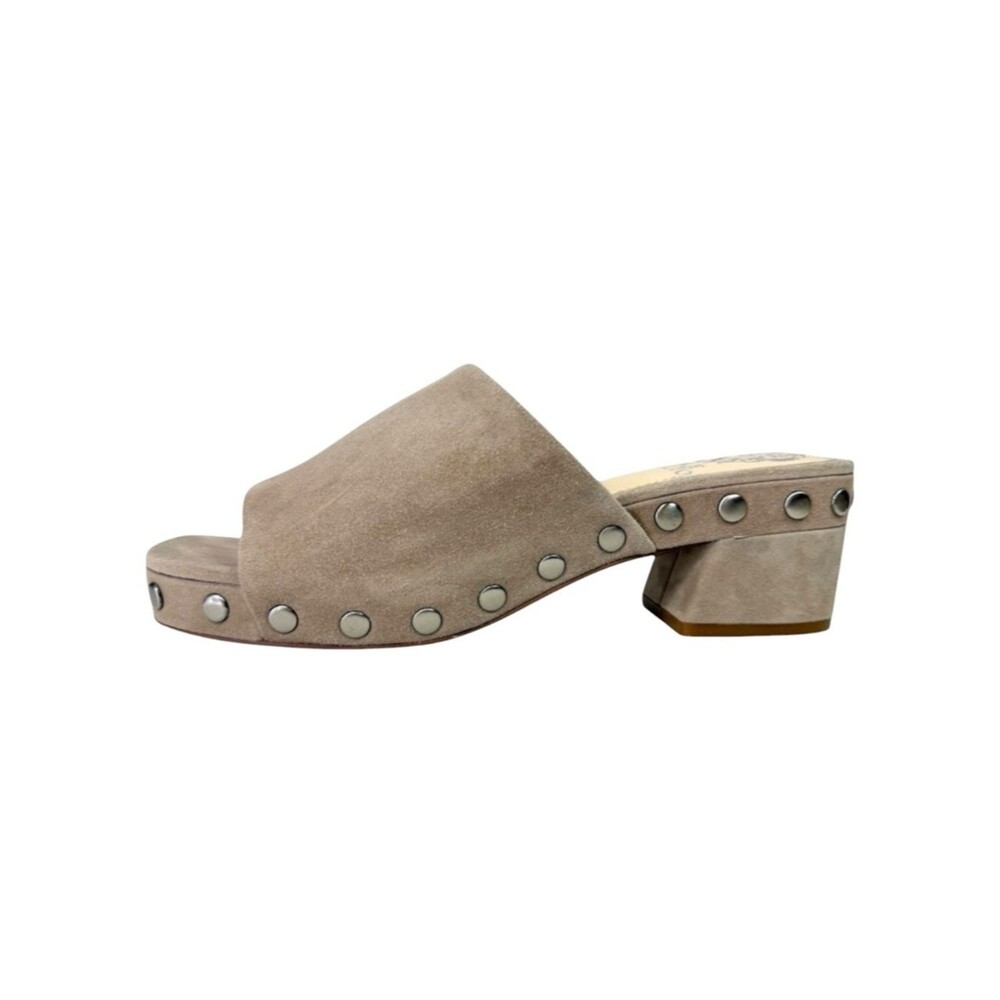 Vince Camuto Haniya Suede Mules Studded Chunky Heel Taupe Size 6 Office Casual